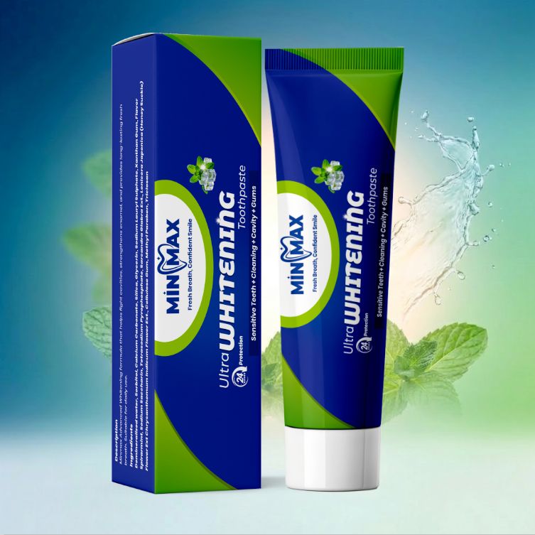 MINMAX Whitening Toothpaste 150g – Fresh Breath, Cavity Protection, Sensitive Teeth, Helps Remove Tea, Coffee, Pan Masala & Gutka Stains