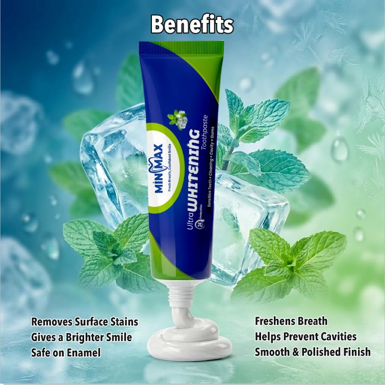 MINMAX Whitening Toothpaste 150g – Fresh Breath, Cavity Protection, Sensitive Teeth, Helps Remove Tea, Coffee, Pan Masala & Gutka Stains